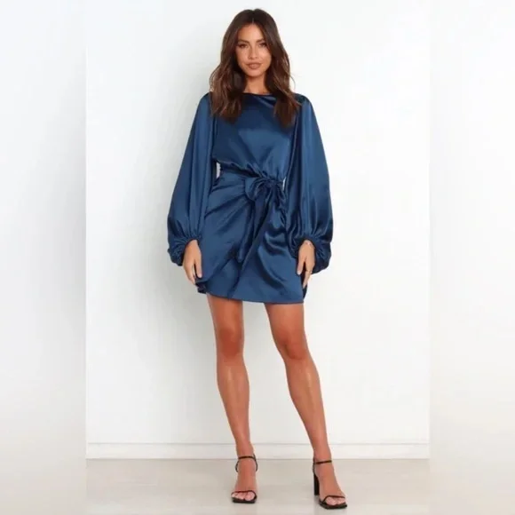 Petal & pup satin balloon sleeve faux wrap mini dress Sz 2 nwot - Picture 14 of 16